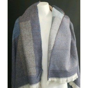Large Tartan Blanket Scarf Warm Checked Plaid Shawl for Womens Blues and orange